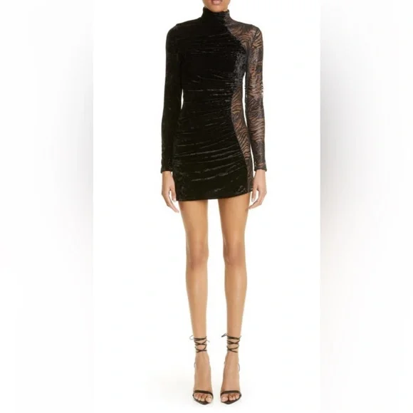 Dundas Dresses | Dundas Lana Lace Insetlong Sleeve Crushed Velvet Minidress - Size 14/L | Color: Black | Size: 14 | Gellabri's Closet